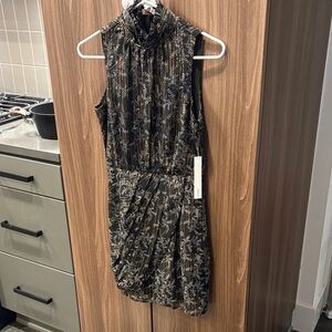 Aqua Black and Gold Patterned Mini Dress